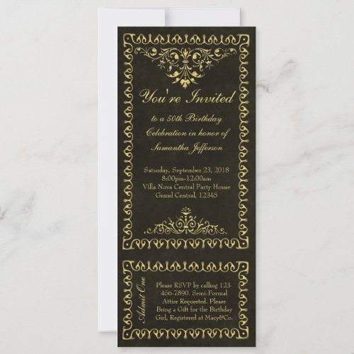 Custom Black and Gold Vintage Ticket Invitations