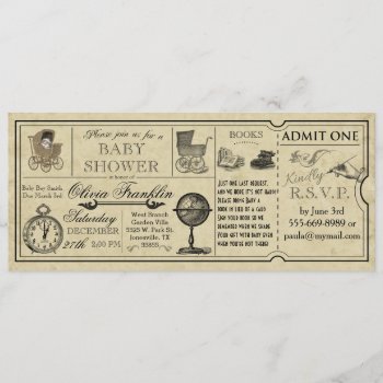 Vintage Ticket Baby Shower Invitation by DaisyLane at Zazzle
