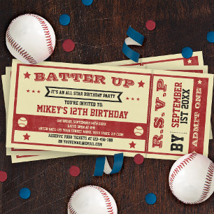 Vintage Ticket Baseball Themed Birthday Invitation
