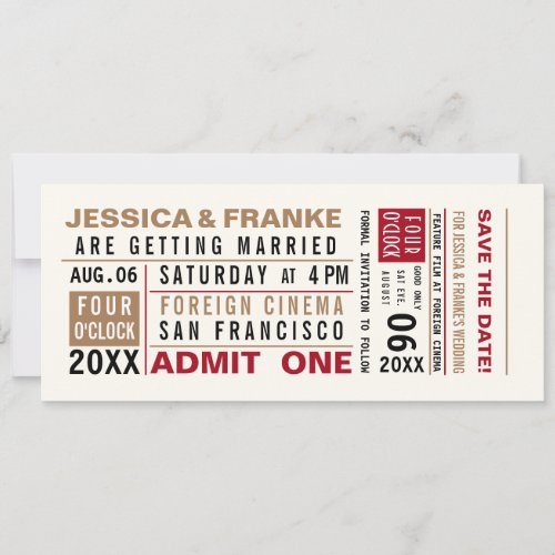 Vintage Ticket Brown Save the Date Invitation