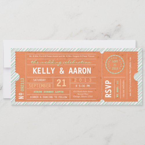 Vintage Ticket Diagonal Stripe Wedding Invitation
