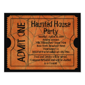 Vintage Ticket Haunted House Halloween Card