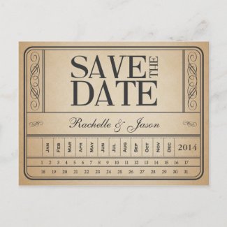 Vintage Ticket II -- Save the date punch out Announcement Postcard
