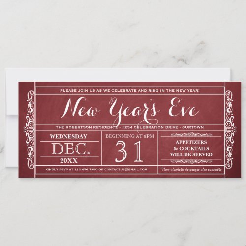 Vintage Ticket New Years Eve Party Invitations