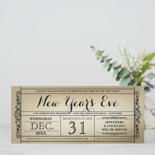 Vintage Ticket New Years Eve Party Invitations