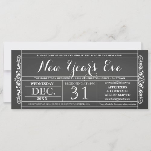 Vintage Ticket New Years Eve Party Invitations