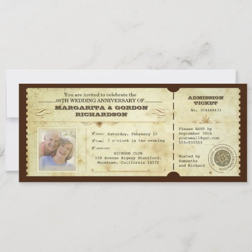 vintage ticket photo anniversary invitations