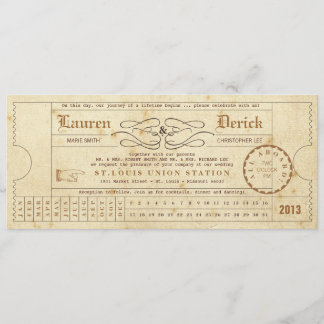 Vintage Ticket Punch Card Tea Length Invitation