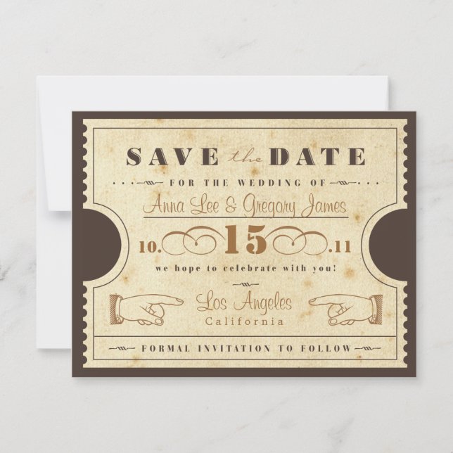 Vintage Ticket Save the Date (Front)