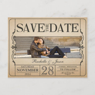 Vintage Ticket Save the Date Announcement Postcard
