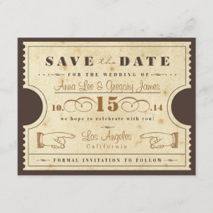 Vintage Ticket Save the Date Postcard