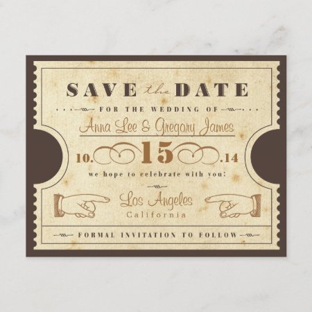 Vintage Ticket Save The Date Postcard