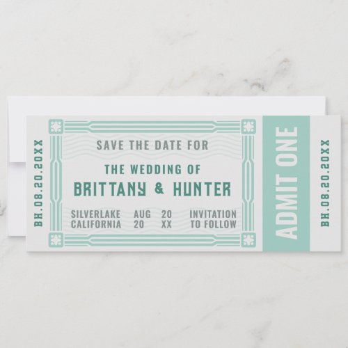 Vintage Ticket Sea Green Save the Date