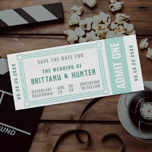 Vintage Ticket Sea Green Save the Date