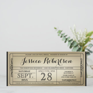 Vintage Ticket Style Bridal Shower Invitations