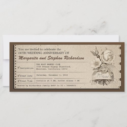 vintage ticket wedding anniversary invitations