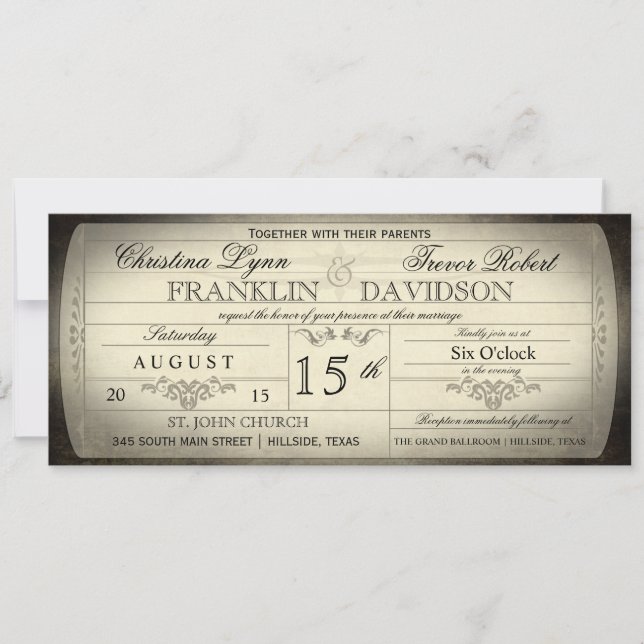 Vintage Ticket Wedding Invitation (Front)