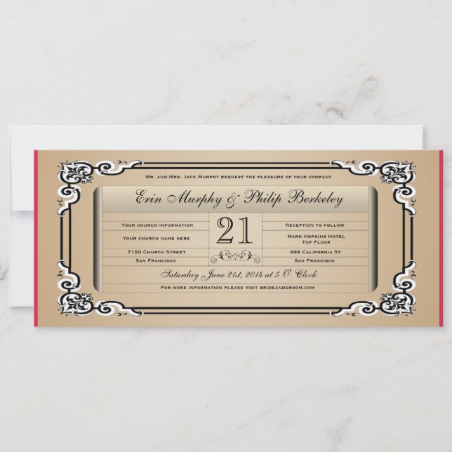 Vintage Ticket Wedding invitation (Front)