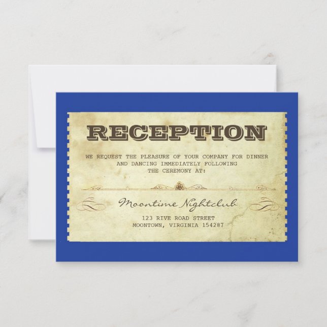 vintage ticket wedding reception design invitation (Front)