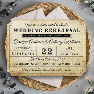 Vintage Ticket Wedding Rehearsal Dinner Invitation