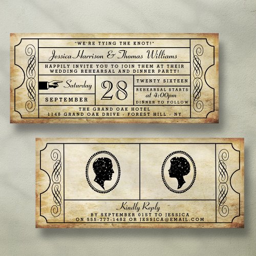 Vintage Ticket Wedding Rehearsal Dinner Invitation