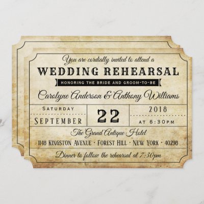 Vintage Ticket Wedding Rehearsal Dinner Invitation