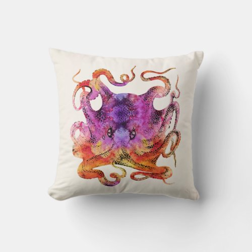 Vintage Tie Dye Octopus Psychedelic Rainbow Throw Pillow