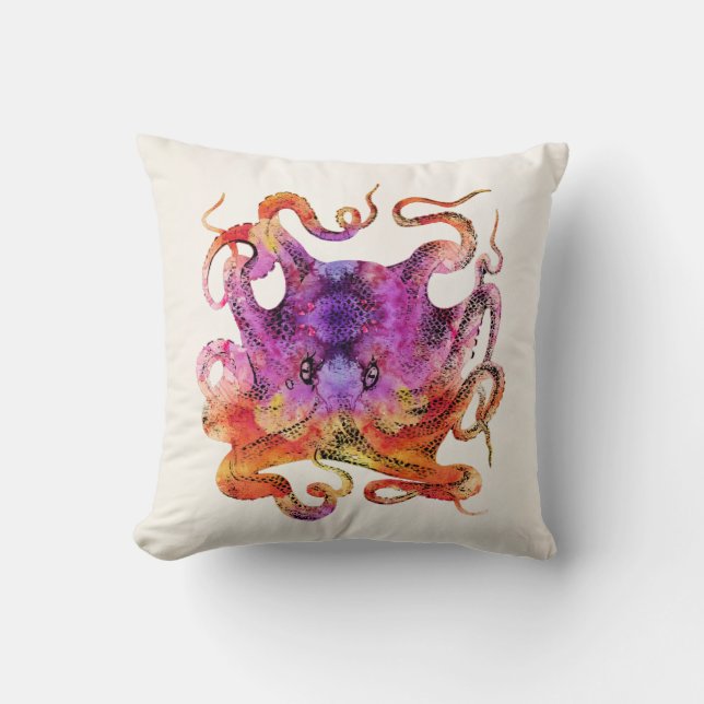Vintage Tie Dye Octopus Psychedelic Rainbow Throw Pillow (Front)