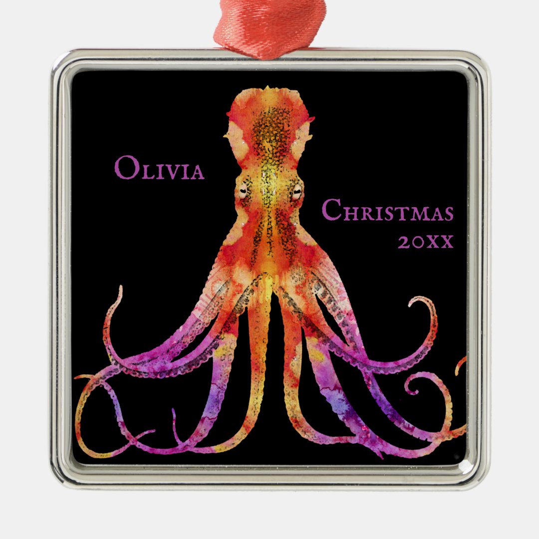 Vintage Tie Dye Octopus Red Purple Orange Metal Or Metal Ornament
