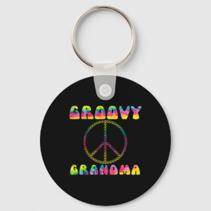 Vintage Tie Dye Peace Sign Groovy Grandma Gift Keychain