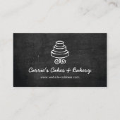 Vintage Tiered Cake Logo on Black Wood Bakery Business Card (Front)