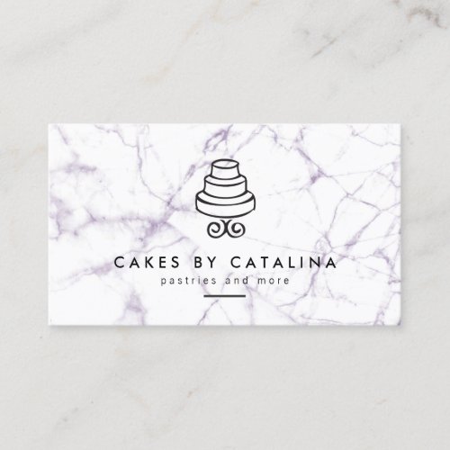 Vintage Tiered Cake Logo on Marble Bakery Business Card