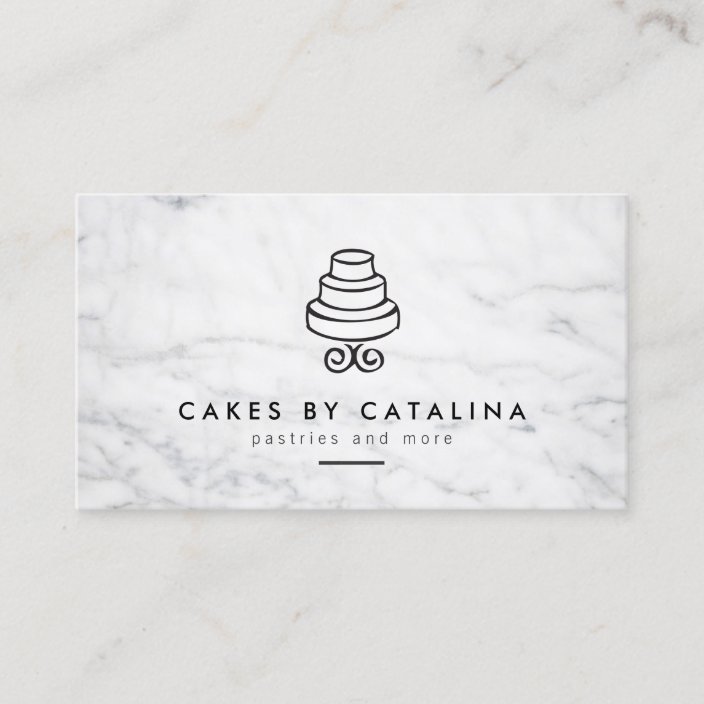 Vintage Tiered Cake Logo On White Marble Bakery Business Card Zazzle Com