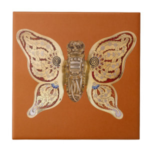 Vintage Tiffany Gold Butterfly Victorian Art Ceramic Tile