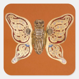 Vintage Tiffany Gold Butterfly Victorian Art Square Sticker