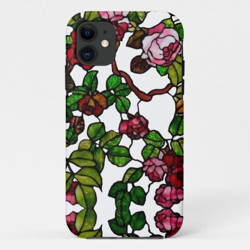Vintage Tiffany Stained Glass Pink and red Roses  iPhone 11 Case