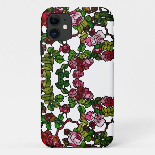 Vintage Tiffany Stained Glass Pink and red Roses iPhone 11 Case