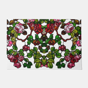 Vintage Tiffany Stained Glass Pink and red Roses Doormat