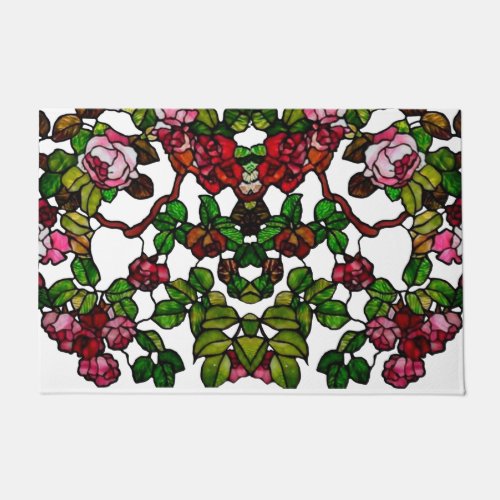 Vintage Tiffany Stained Glass Pink and red Roses  Doormat