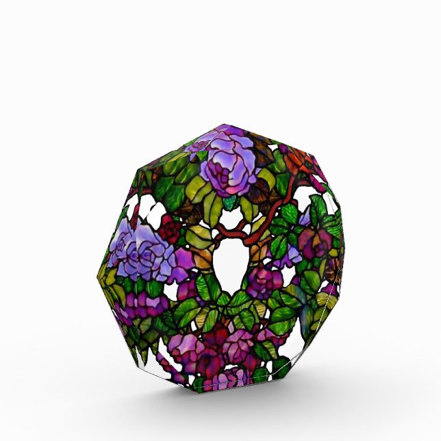 Vintage Tiffany Stained Glass Purple Roses   Acrylic Award (Left)