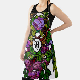 Vintage Tiffany Stained Glass Purple Roses Apron