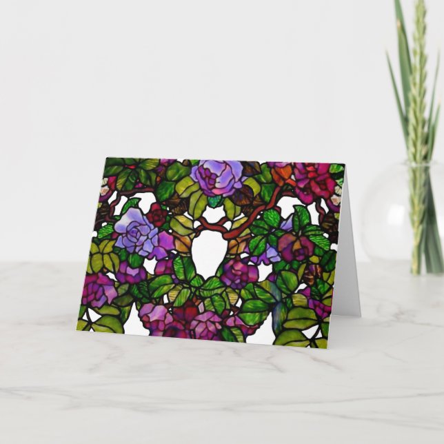 Vintage Tiffany Stained Glass Purple Roses  Card (Front)