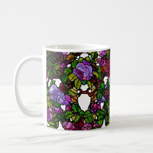 Vintage Tiffany Stained Glass Purple Roses  Coffee Mug