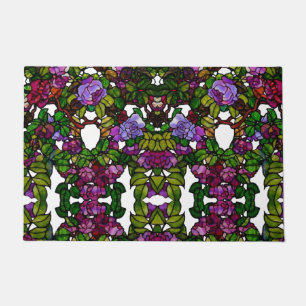 Vintage Tiffany Stained Glass Purple Roses Doormat