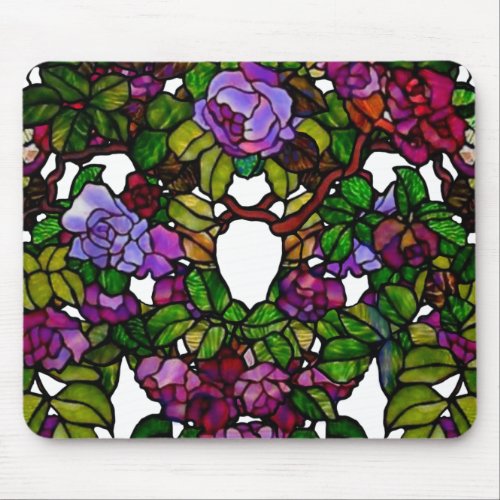 Vintage Tiffany Stained Glass Purple Roses  Mouse Pad