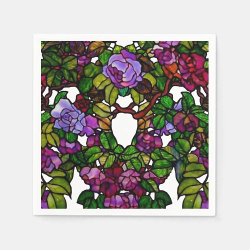 Vintage Tiffany Stained Glass Purple Roses Napkins