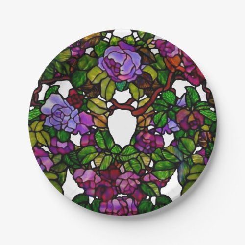 Vintage Tiffany Stained Glass  Purple Roses Paper Plates