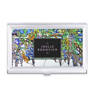 Vintage Tiffany Stained Glass Wisteria Floral Art Business Card Case