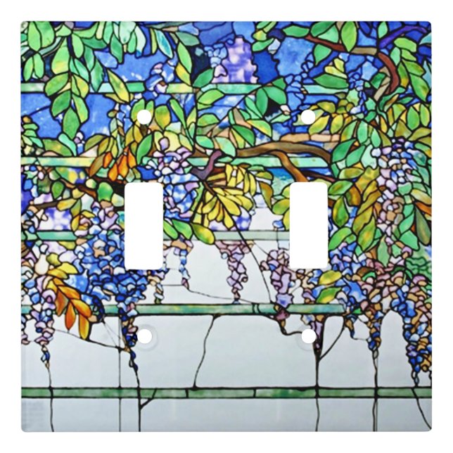Vintage Tiffany Stained Glass Wisteria Floral Art Light Switch Cover (Front)