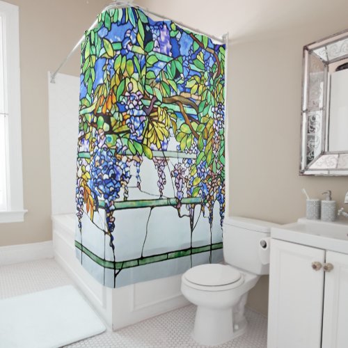 Vintage Tiffany Stained Glass Wisteria Floral Art Shower Curtain